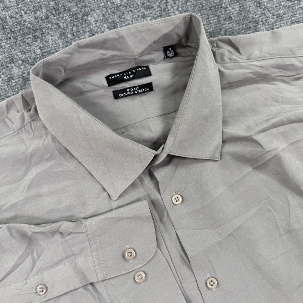 Shaquille O'Neal Dress Shirt XLG 19 34/35 Grey Big Fit Cooling‎ Stretch Men's